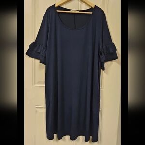 COPY - Nemidor navy blue ruffle bell sleeve jersey knit dress women plus size 22